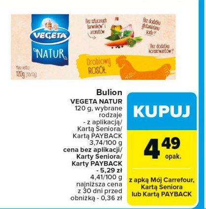 Kostki bulionowe drobiowy rosół Vegeta natur promocja w Carrefour