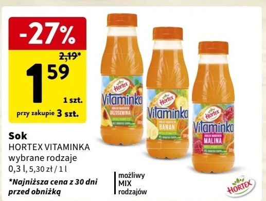 Sok marchew-jabłko-banan Hortex vitaminka promocja w Intermarche