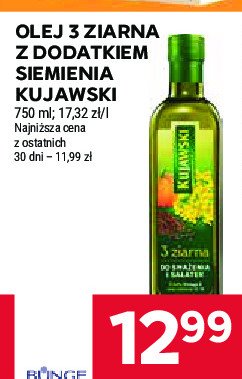 Olej z lnem oraz pestakami dyni Kujawski 3 ziarna Kujawski kruszwica promocja