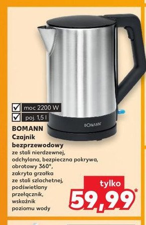 Czajnik nierdzewny 1.5 l Bomann promocja