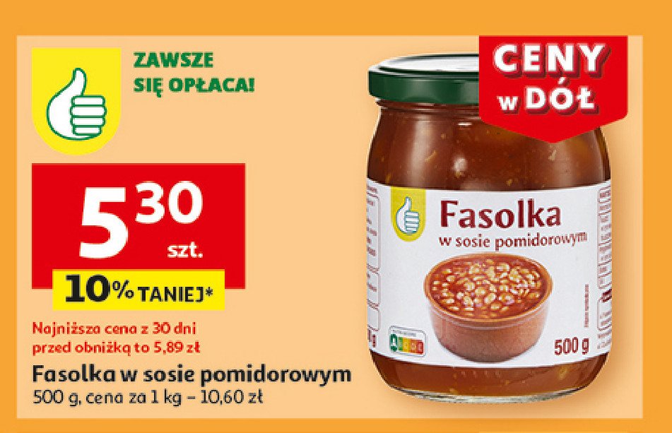 Fasolka w sosie pomidorowym Podniesiony kciuk promocja