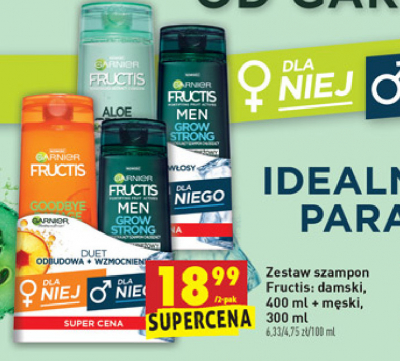 Zestaw szampon贸w: goodbye damage 400 ml + men grow strong 300 ml Garnier fructis zestaw promocja