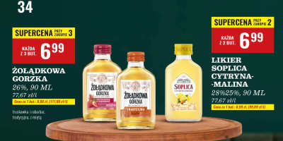 Likier Żołądkowa Gorzka truskawka i rabarbar, tradycyjna, z miętą promocja w Biedronka