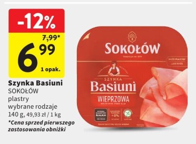 Szynka Basiuni Sokołów plastry wybrane rodzaje promocja w Intermarche
