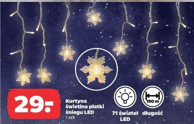 Kurtyna świetlna płatki śniegu LED promocja w Netto