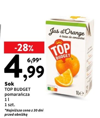 Sok pomarańcza TOP BUDGET promocja w Intermarche