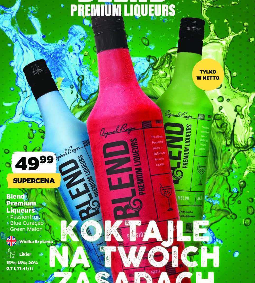 Koktajl blue curacao Blend premium liquers promocja w Netto