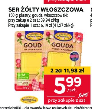 Ser żółty gouda plastry Włoszczowa promocja w Stokrotka