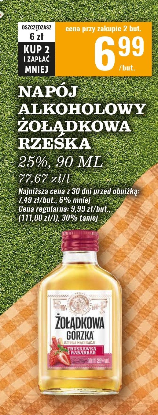 Likier 呕o艂膮dkowa gorzka truskawka i rabarbar promocja w Biedronka