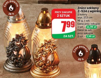Znicz szklany Z-534 z wpinką 2 kolory wys. 27,5 cm promocja w Dino