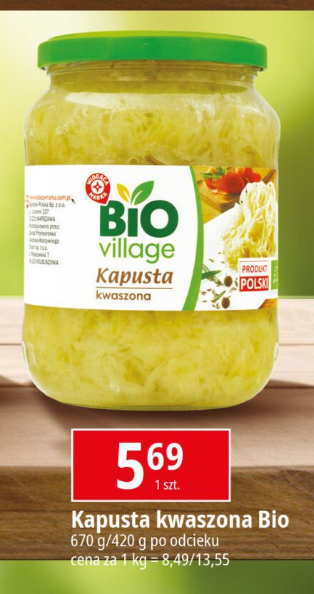 Kapusta kwaszona Wiodąca marka bio village promocja w Leclerc