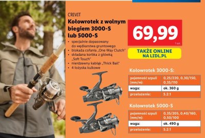 Kołowrotek z wolnym biegiem 3000-s Crivit promocja