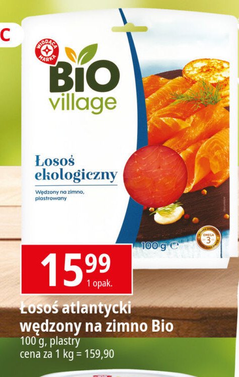 Łosoś ekologiczny Wiodąca marka bio village promocja w Leclerc