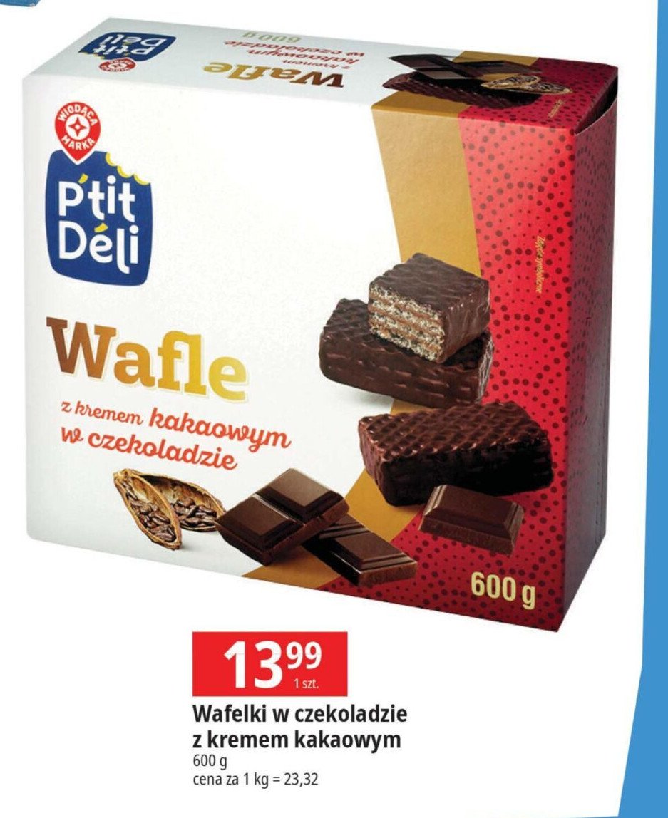 Wafle z kremem kakaowym w czekoladzie Wiodąca marka p'tit deli promocja