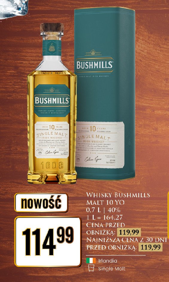 Whiskey karton BUSHMILLS SINGLE MALT 10 YO promocja