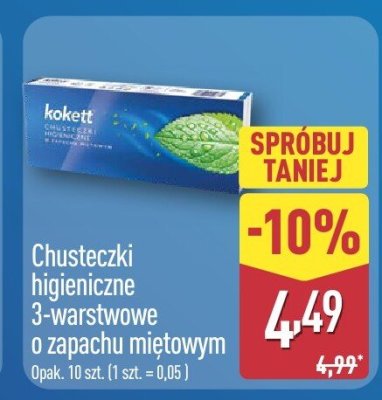 Chusteczki higieniczne Kokett 3-warstwowe o zapachu miętowym promocja w Aldi