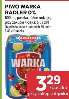 Piwo Warka Radler 0% promocja w Stokrotka