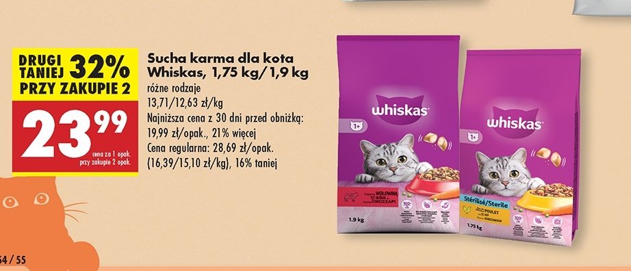 Karma dla kota z pyszną wołowiną Whiskas promocja w Biedronka