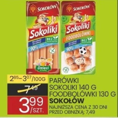 Parówki Sokołów 140g z podrobów parówki 130g promocja w Wafelek