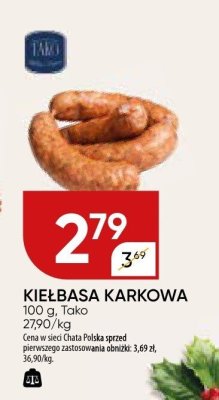 Kiełbasa karkowa Tako promocja w Chata Polska