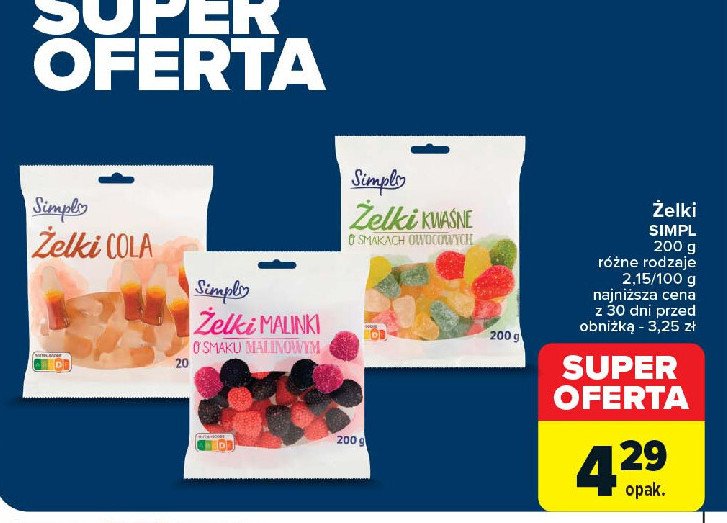 Żelki malinki Simpl promocja w Carrefour Market