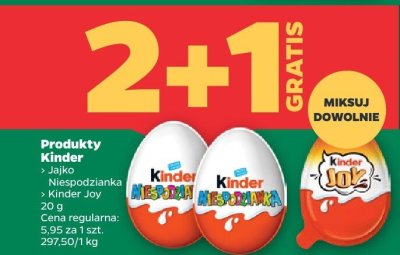 Produkty Kinder: Jajko Niespodzianka lub Kinder Joy 2+1 GRATIS promocja w Netto