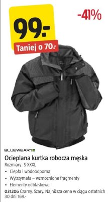 Kurtka robocza męska ocieplana Bluewear promocja w Jula
