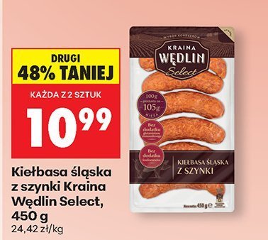 Kiełbasa śląska z szynki Kraina Wędlin Select, 450 g promocja w Biedronka