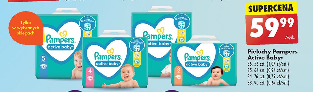 Pieluszki dla dzieci 4 Pampers active baby promocja w Biedronka