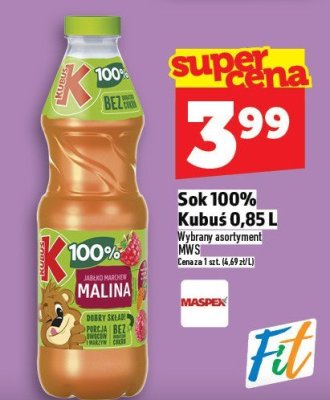 Sok 100% Kubuś 0,85 L promocja w TOPAZ
