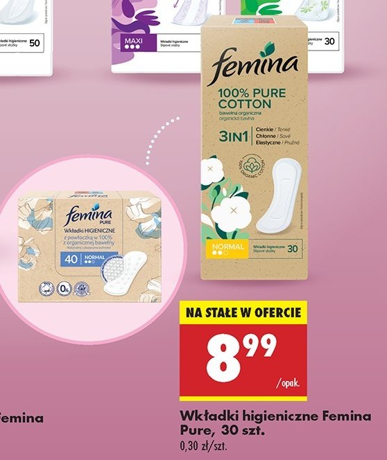 Wkładki normal Femina pure promocja w Biedronka
