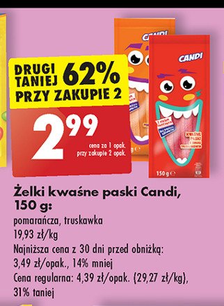 Żelki paski tęczowe truskawka Candi (biedronka) promocja