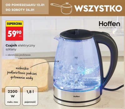 Czajnik elektryczny szklany Hoffen promocja w Biedronka