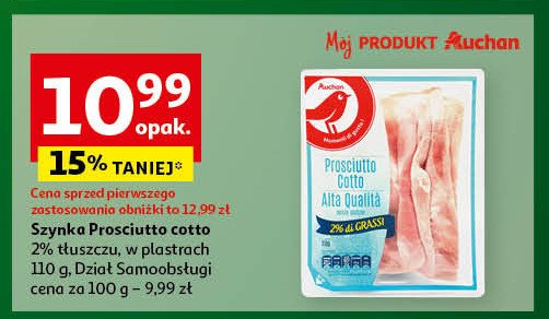 Szynka prosciutto cotto 2% tłuszczu Auchan promocja w Auchan