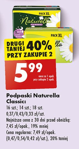 Podpaski higieniczne normal Naturella classic promocja