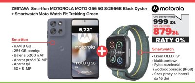 Smartfon MOTO G56 5G 8/256GB Black Oyster + Smartwatch Moto Watch Fit Trekking Green promocja w NEONET