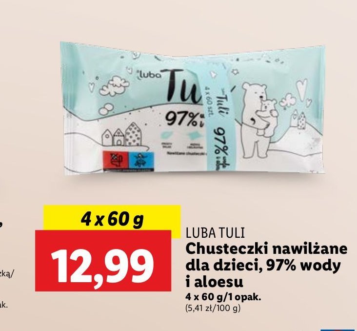 Chusteczki nawilżane woda i aloes LUBA TULI promocja w Lidl