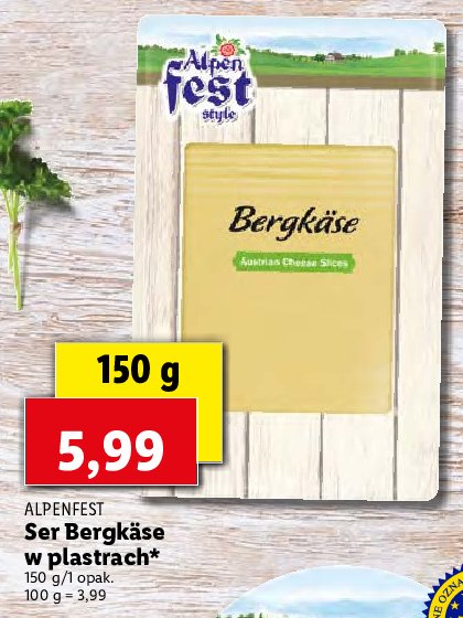 Ser bergkase plastry Alpen fest promocja