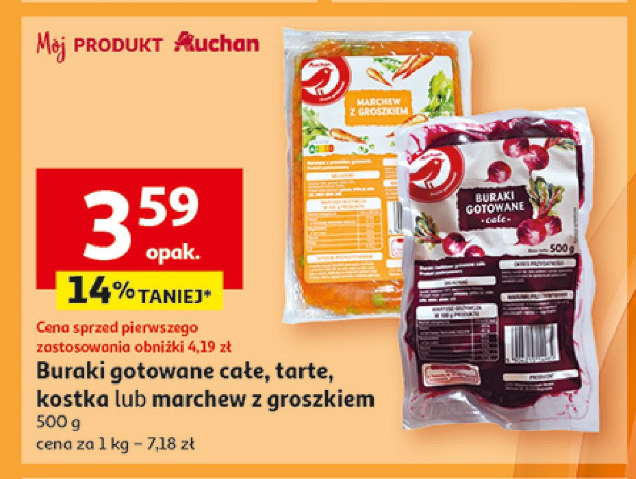 Buraki gotowane pokrojone w kostkę Auchan różnorodne (logo czerwone) promocja w Auchan