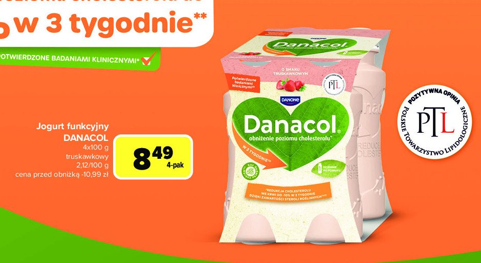 Jogurt truskawka DANONE DANACOL promocja w Carrefour Market