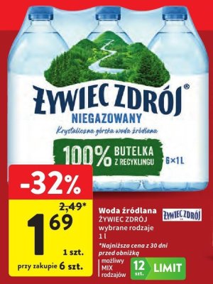 Woda źródlana ŻYWIEC ZDRÓJ niegazowany promocja w Intermarche