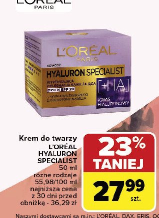 Krem wypełniający pielęgnacja nawilżająca na dzień L'oreal hyaluron specialist promocja w Carrefour