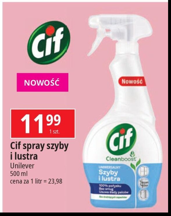 Spray do czyszczenia szyb i luster Cif cleanboost promocja