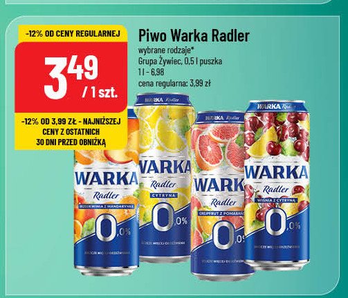 Piwo Warka radler grapefruit-pomarańcz 0% Grupa żywiec warka promocja w POLOmarket