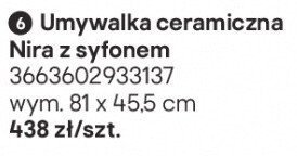 Umywalka ceramiczna Nira z syfonem promocja w Castorama