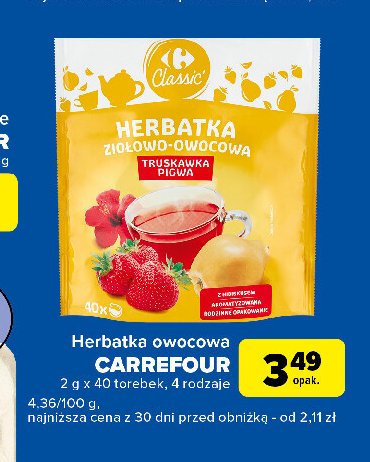 Herbatka ziołowo-owocowa truskawka-pigwa Carrefour promocja