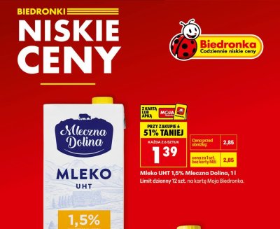 Mleko UHT 1,5% 1 l promocja w Biedronka