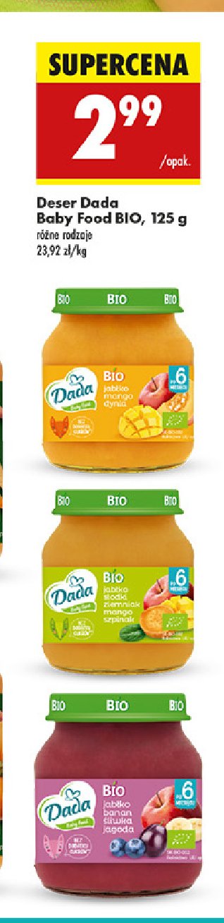 Jabłko-słodki ziemniak-mango-szpinak bio Dada baby food promocja w Biedronka