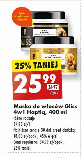 Maska do włosów Gliss kur repair promocja