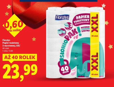 Papier toaletowy Floralys 3-warstwowy, XXL, 40 rolek promocja w Lidl